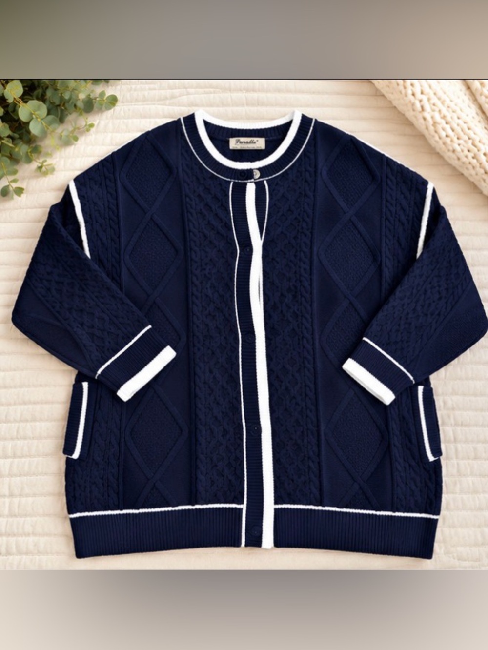 Panadila Navy Blue Cable Knit Cardigan Sweater Large | NWOT | NEVER WORN